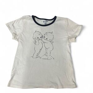 Brandy Melville White Kids Tee with Cartoon Graphic